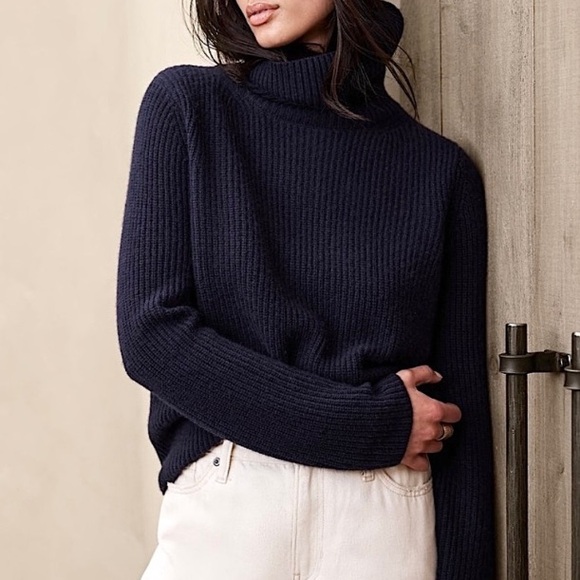 Banana Republic Chiara Cashmere Ribbed Turtleneck Sweater - Picture 1 of 16
